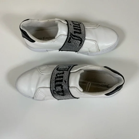 JUICY‎ COUTURE Women’s 9.5 Cosmik White & Black Embellished Slip On Shoes Bling - Picture 4 of 8